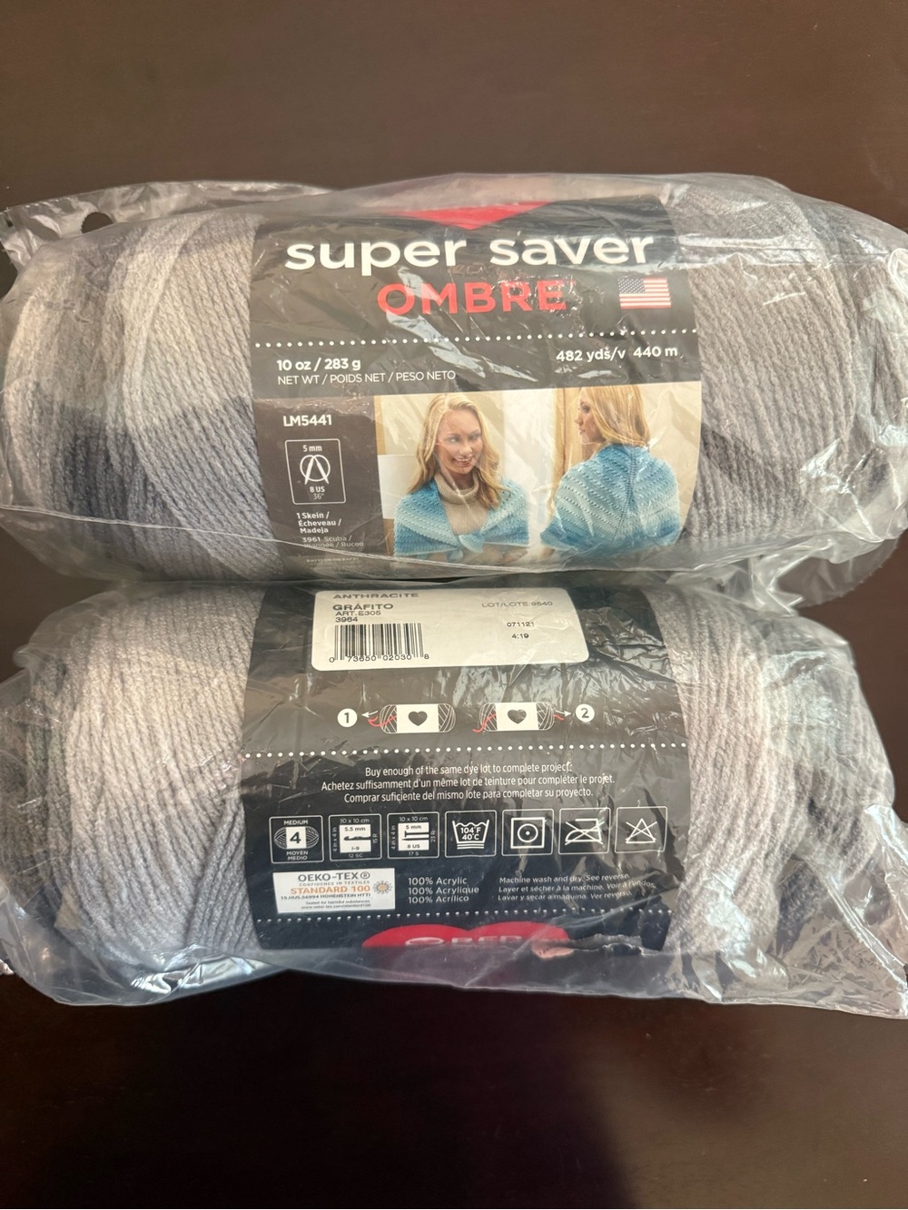 Red Heart Super Saver Brand Ombre Yarn - Gray (Anthracite) Ombre